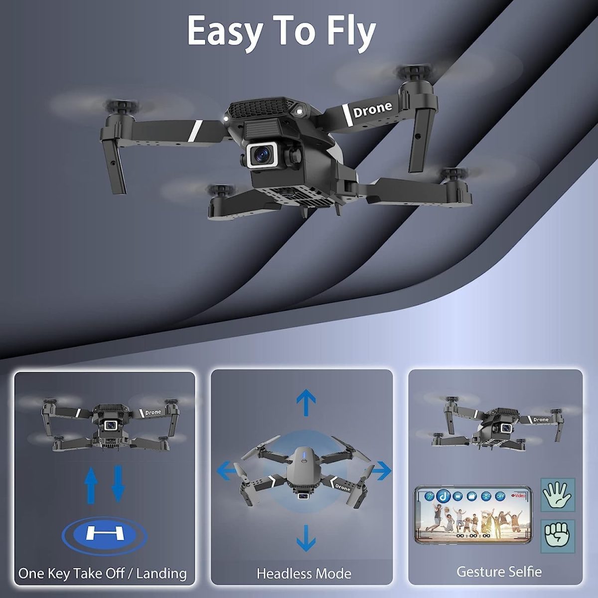E88 Pro Drone – Upgraded Version 4K Dual Camera Smart Gesture Foldable Quadcopter - Image 2